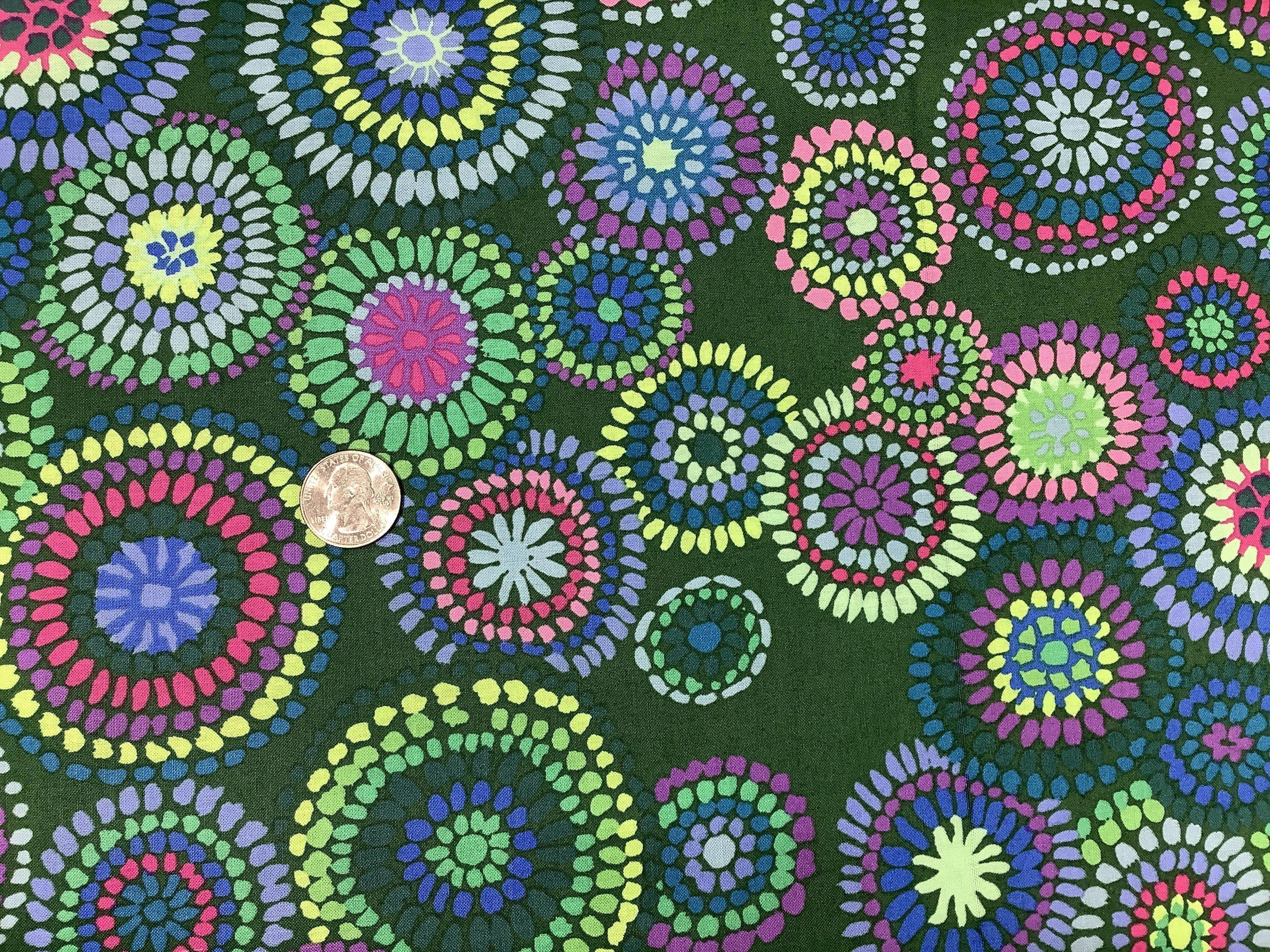 Kaffe Fassett Mosaic Circles Green Fabric-Free Spirit Fabrics-My Favorite Quilt Store