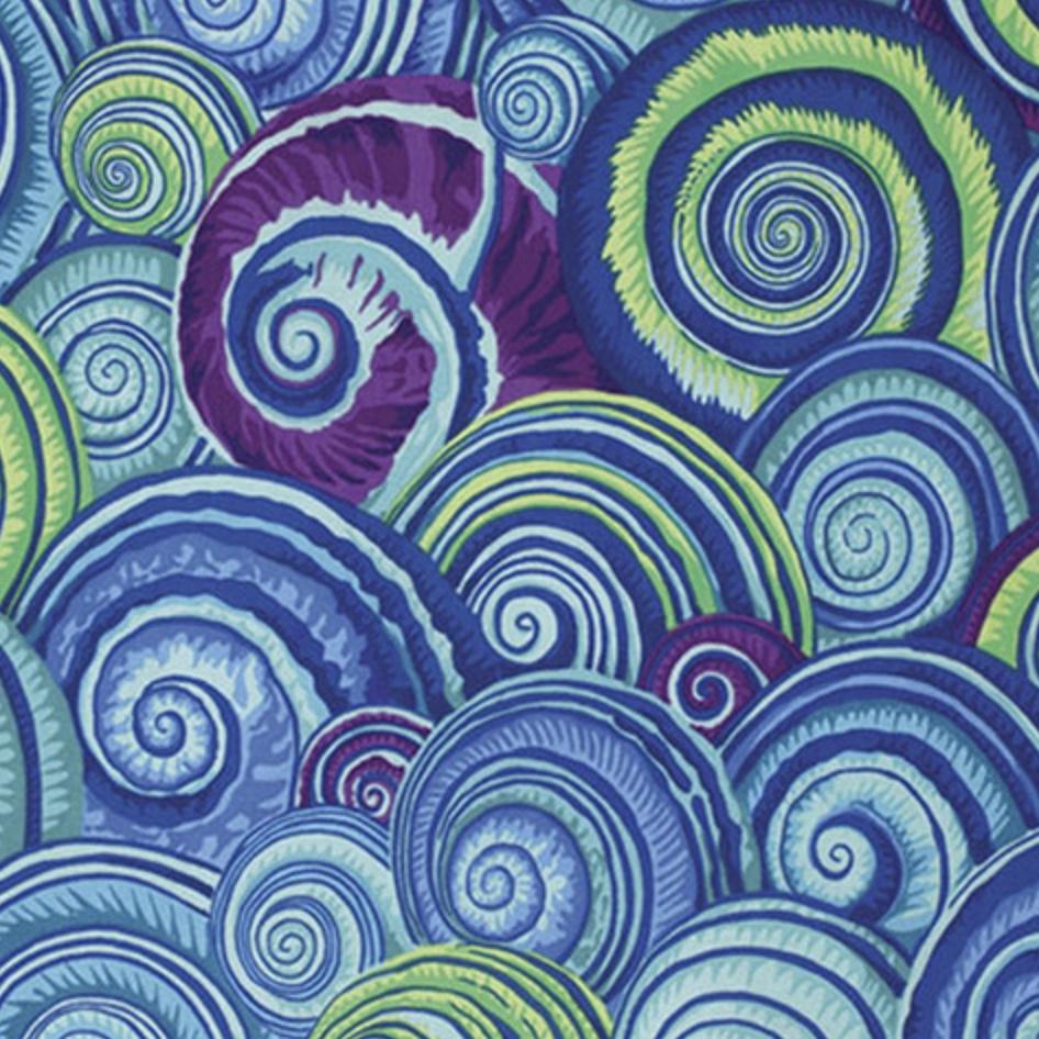 Kaffe Fassett Spiral Shells Blue Fabric-Free Spirit Fabrics-My Favorite Quilt Store