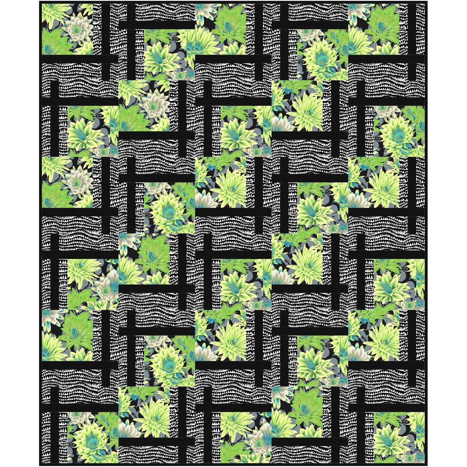 Kaffe Green Cactus with Sharks Teeth BQ2 Quilt Kit-Free Spirit Fabrics-My Favorite Quilt Store