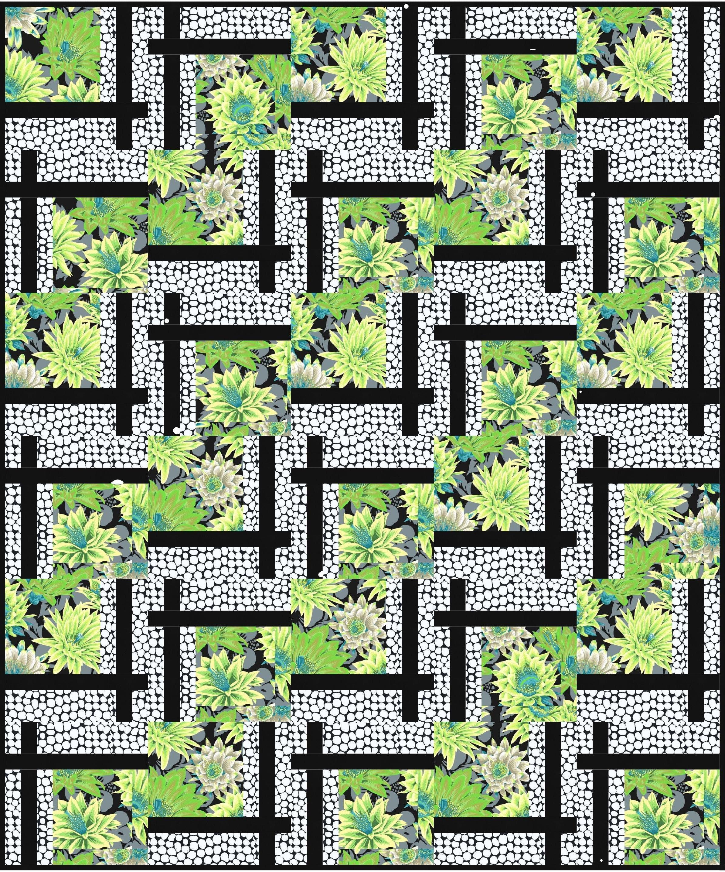 Kaffe Green Cactus with White Jumble BQ2 Quilt Kit-Free Spirit Fabrics-My Favorite Quilt Store