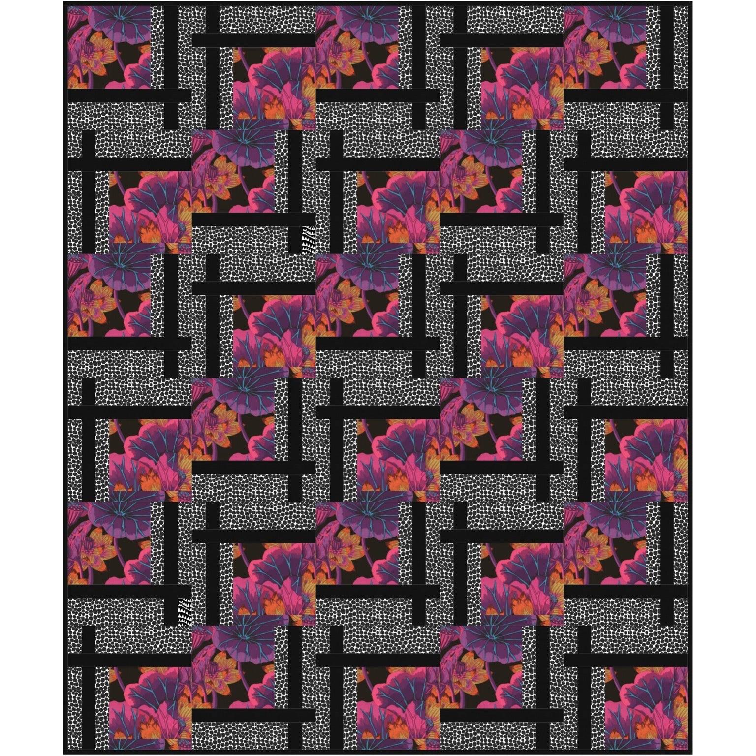 Kaffe Lake Blossom Black with Black Jumble BQ2 Quilt Kit-Free Spirit Fabrics-My Favorite Quilt Store