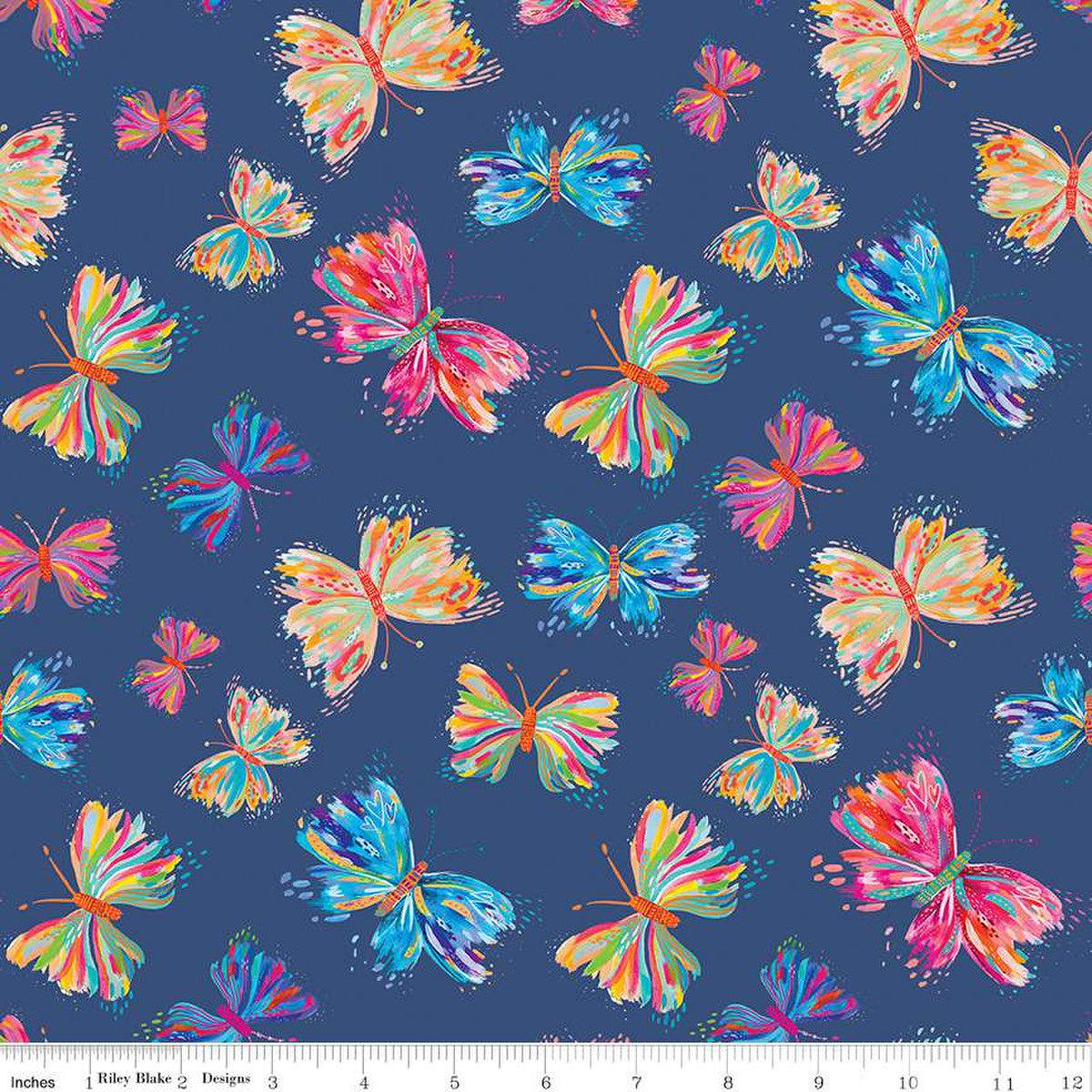 Kindness Always Butterflies Navy Fabric-Riley Blake Fabrics-My Favorite Quilt Store