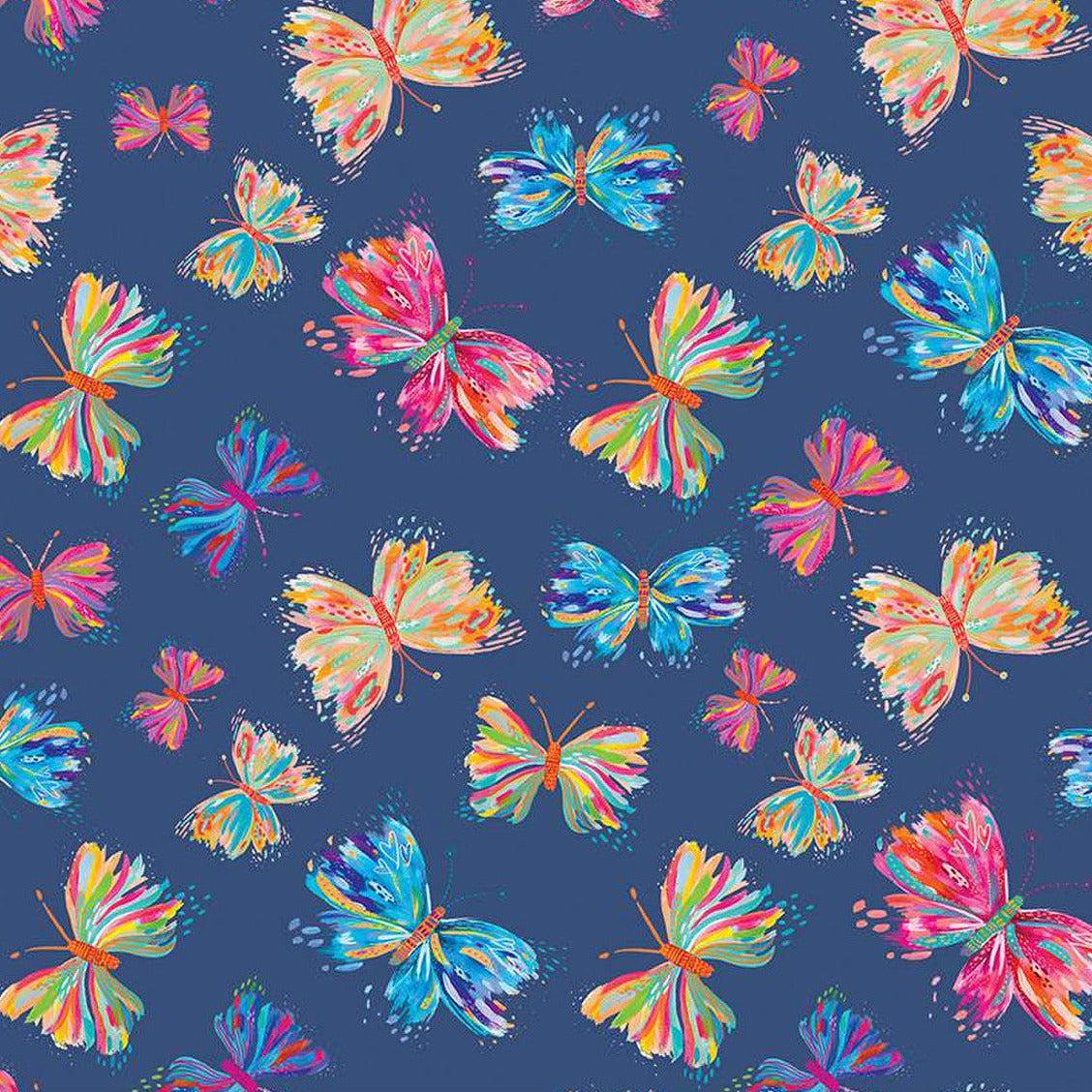 Kindness Always Butterflies Navy Fabric