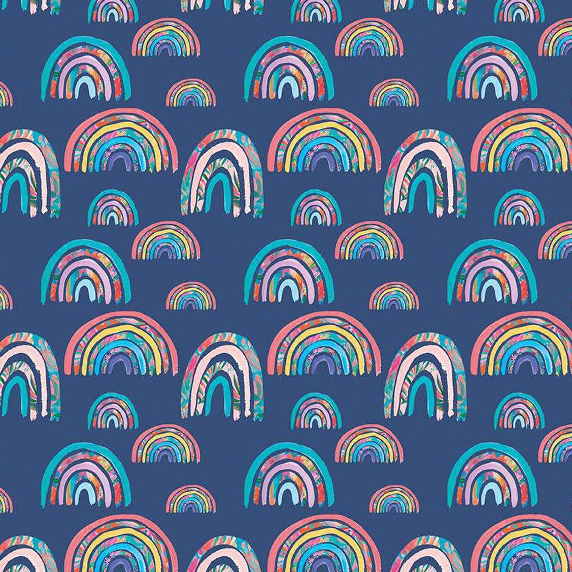 Kindness Always Rainbow Blue Fabric