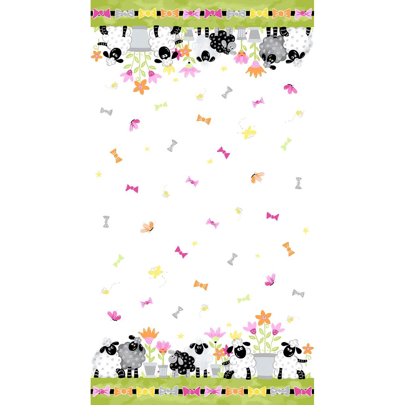 Lal the Lamb White Bows Double Border Fabric-Susybee-My Favorite Quilt Store