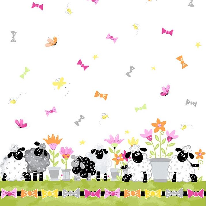 Lal the Lamb White Bows Double Border Fabric