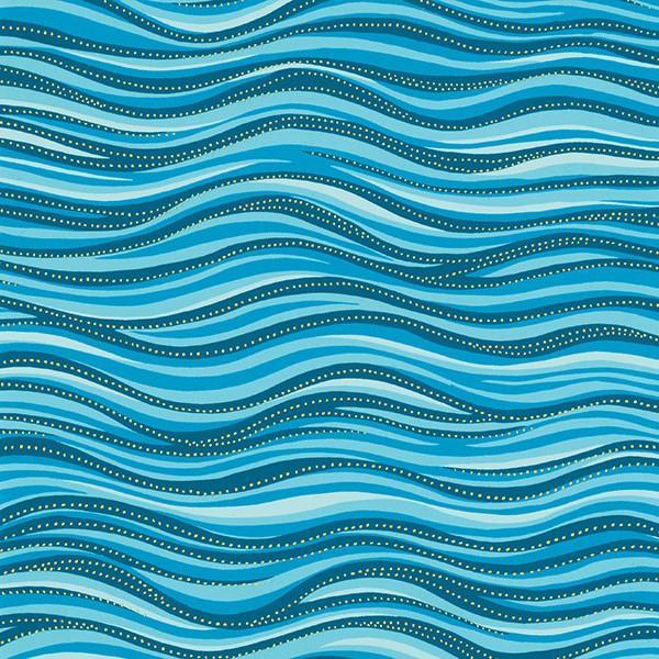 Laurel Burch Basics Aqua Wave Metallic Fabric-Clothworks-My Favorite Quilt Store