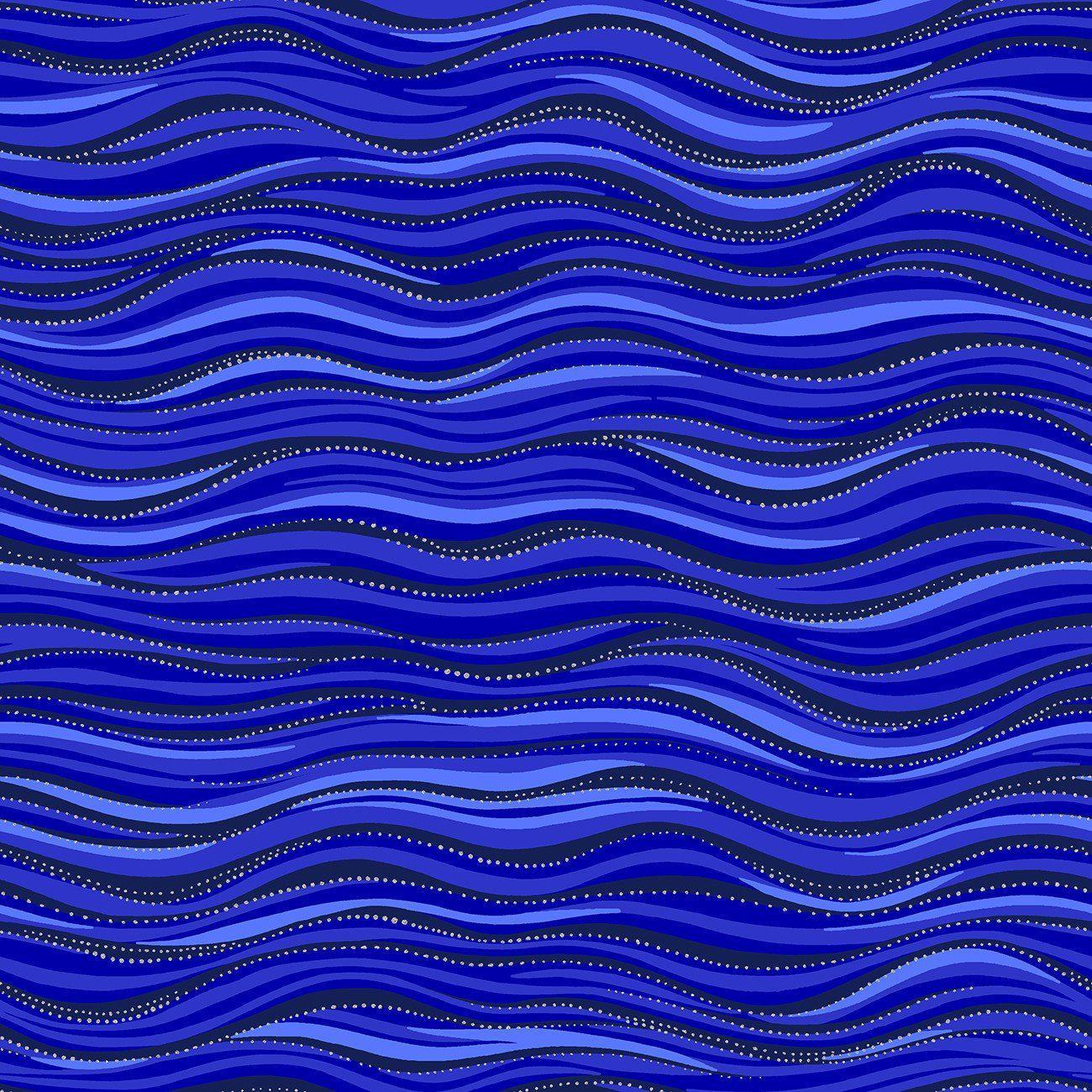 Laurel Burch Basics Dark Royal Blue Silver Metallic Fabric-Clothworks-My Favorite Quilt Store