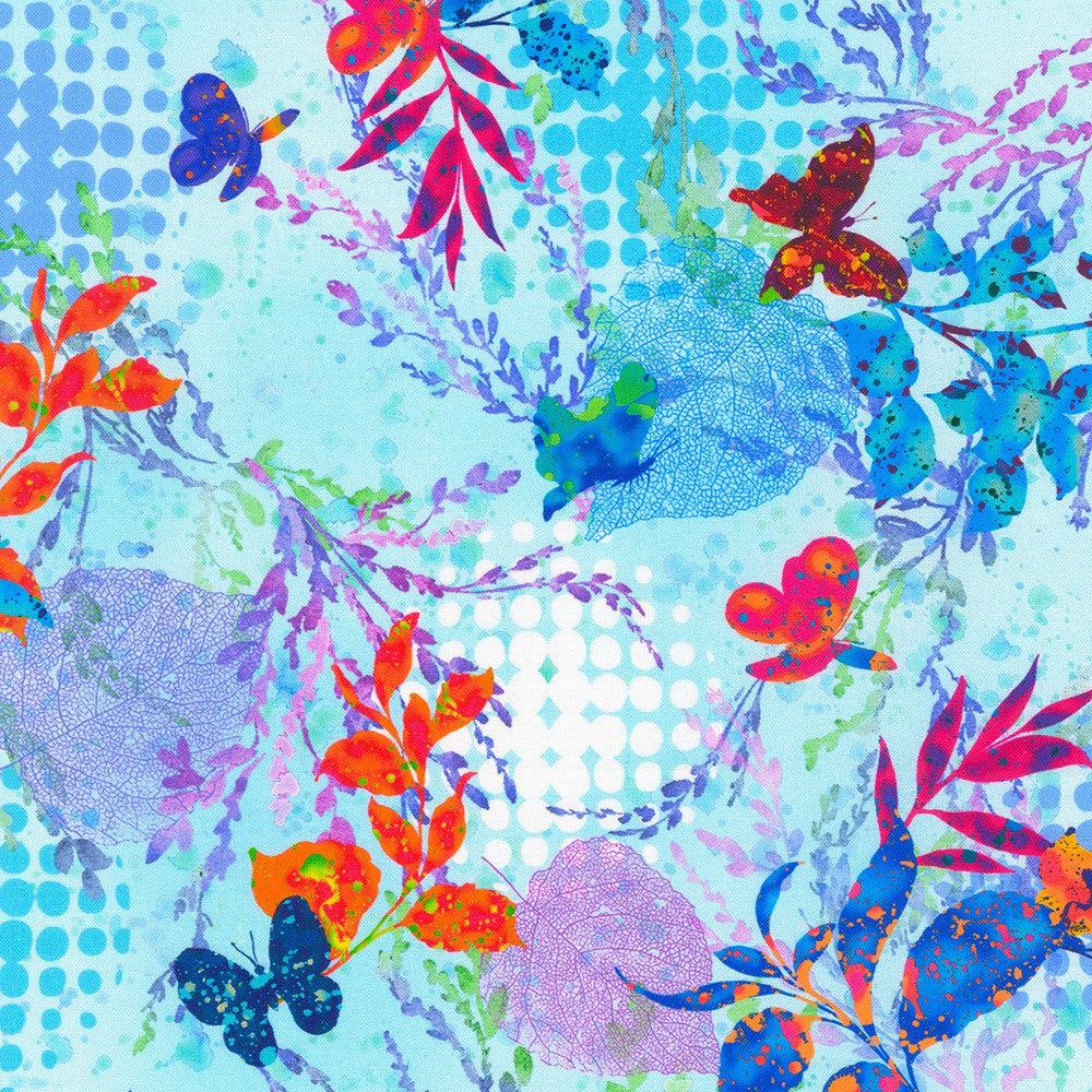 Leaflet Breeze Blue Butterflies and Nature Fabric-Robert Kaufman-My Favorite Quilt Store