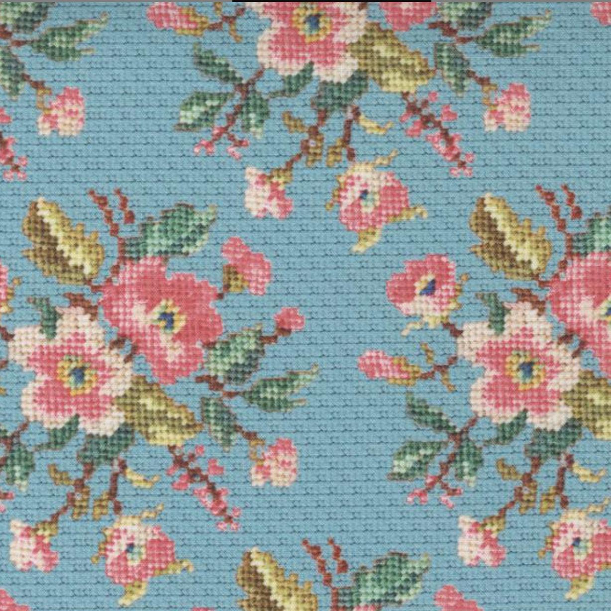 Leather, Lace and Amazing Grace Tranquil Blue Floral Needlepoint