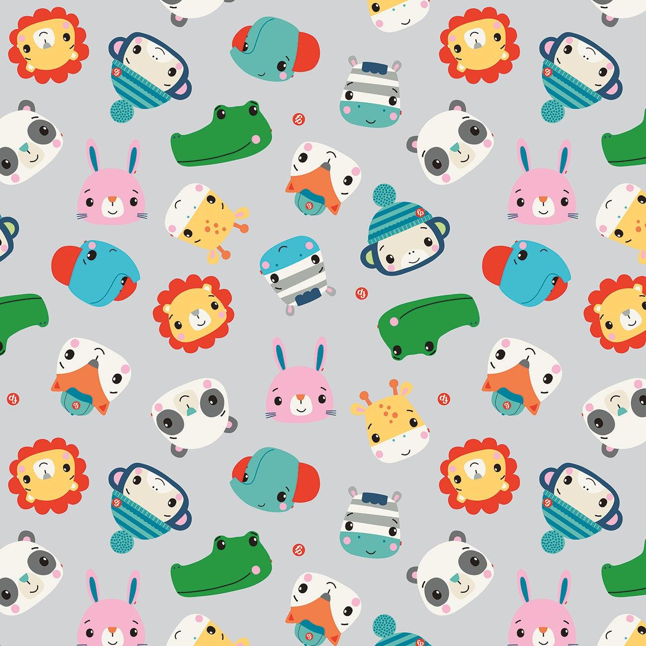 Lets Play Heads Gray Fabric - Riley Blake Fabrics