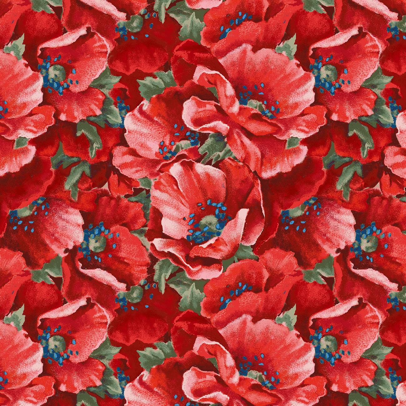 Liberty For All Red Packed Poppy Flower Fabric