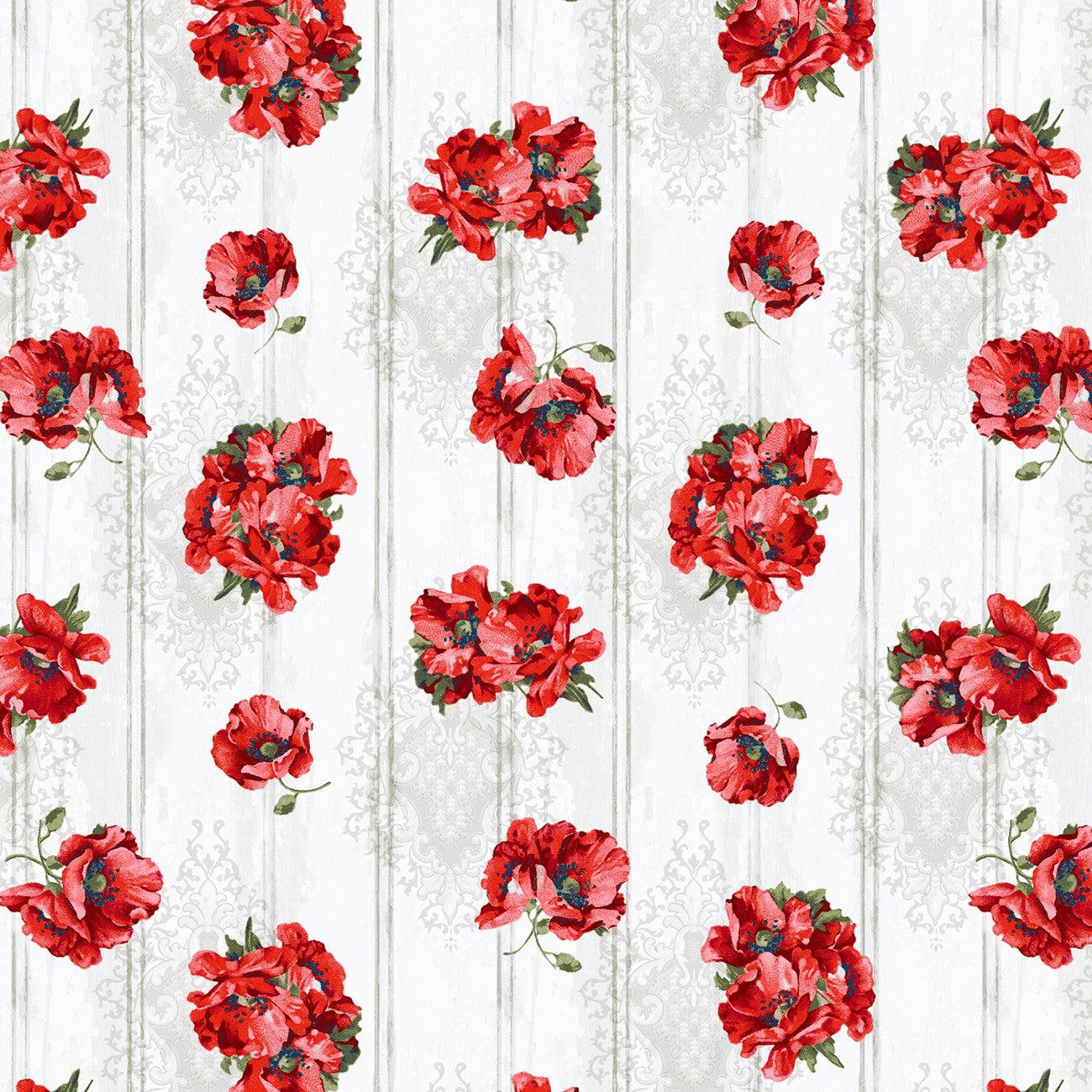 Liberty For All White Tossed Small Poppy Fabric-Henry Glass Fabrics-My Favorite Quilt Store