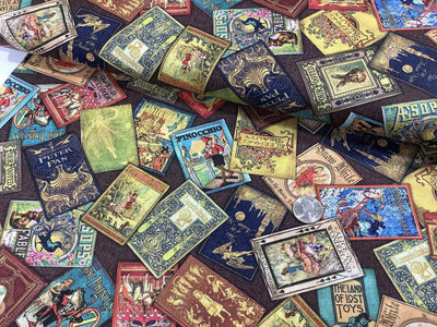 Library of Rarities Antique Scattered Books Fabric