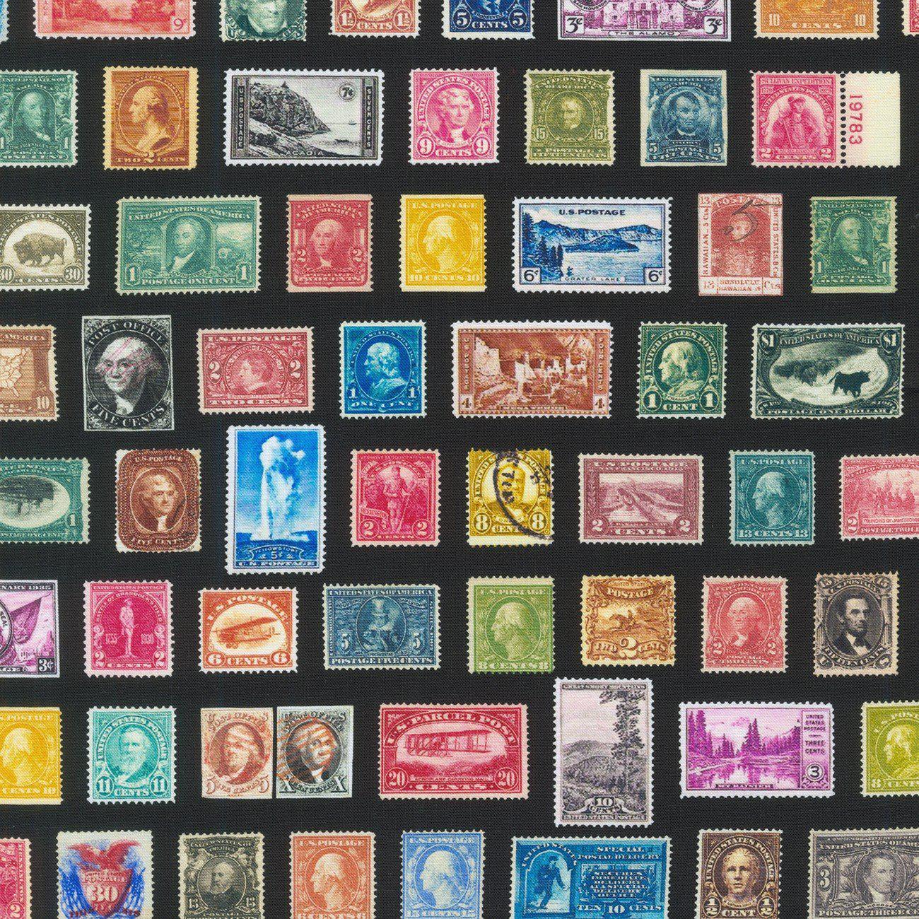 Library of Rarities Stamps Black Fabric-Robert Kaufman-My Favorite Quilt Store