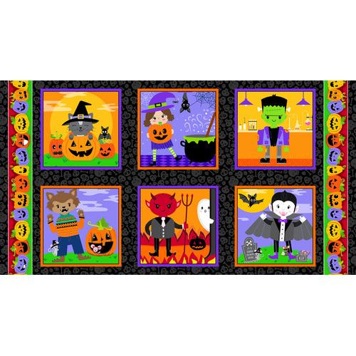 Little Monsters Black Halloween Blocks 24" Panel