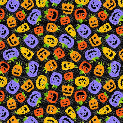 Little Monsters Black Halloween Pumpkins Fabric