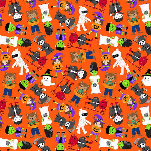 Little Monsters Orange Tossed Trick or Treaters Fabric-Blank Quilting Corporation-My Favorite Quilt Store