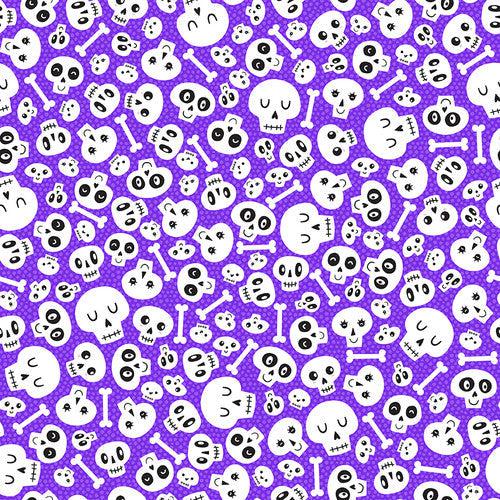Little Monsters Purple Tossed Skulls Fabric