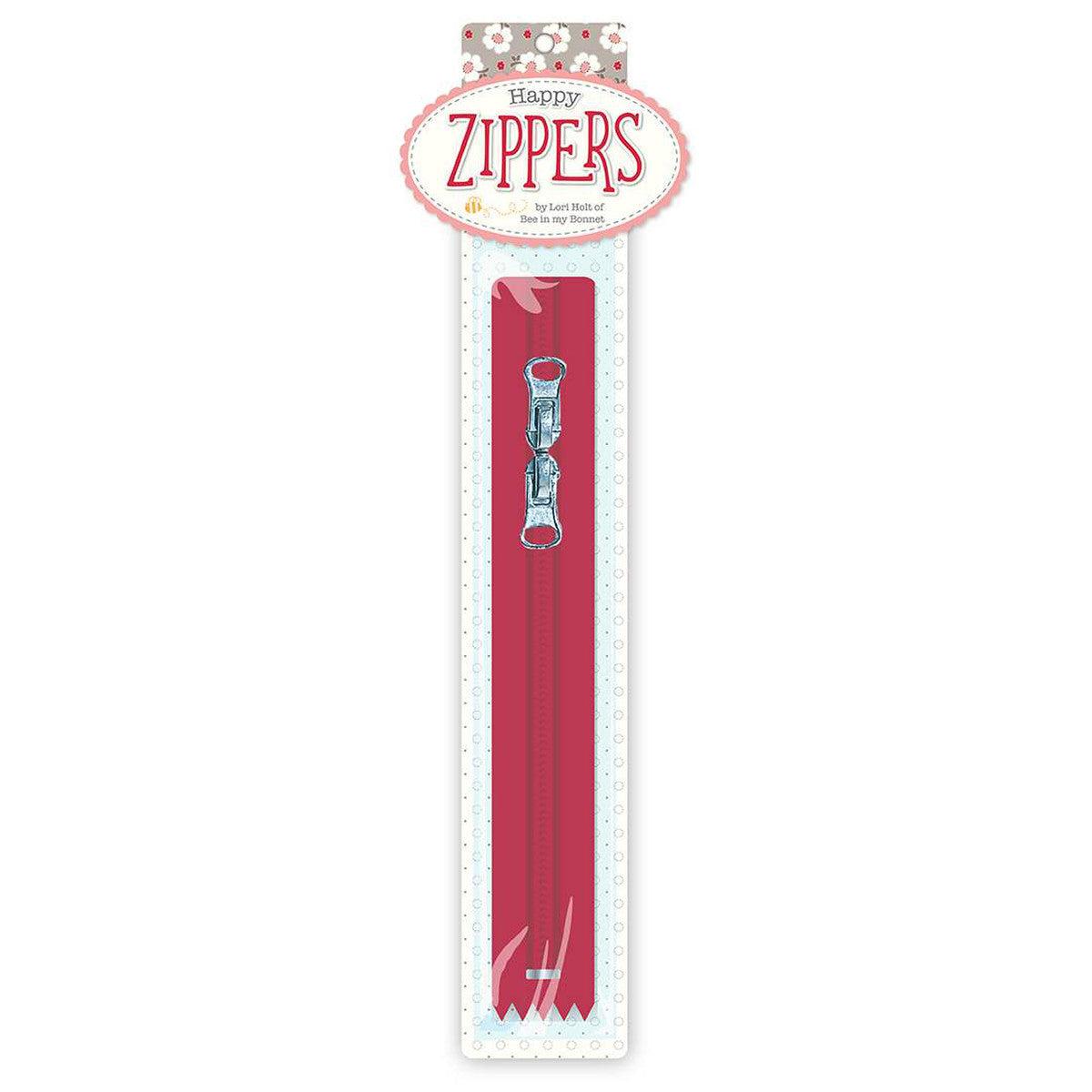 Lori Holt 16" Red Happy Zipper