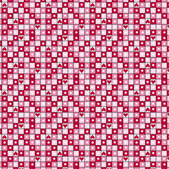 Love Me Do Pink Heart Grid Fabric-Andover-My Favorite Quilt Store