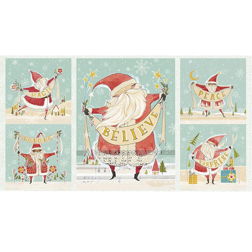 Love Santa Aqua Santa Wishes Panel 24"x 44/45"-Free Spirit Fabrics-My Favorite Quilt Store