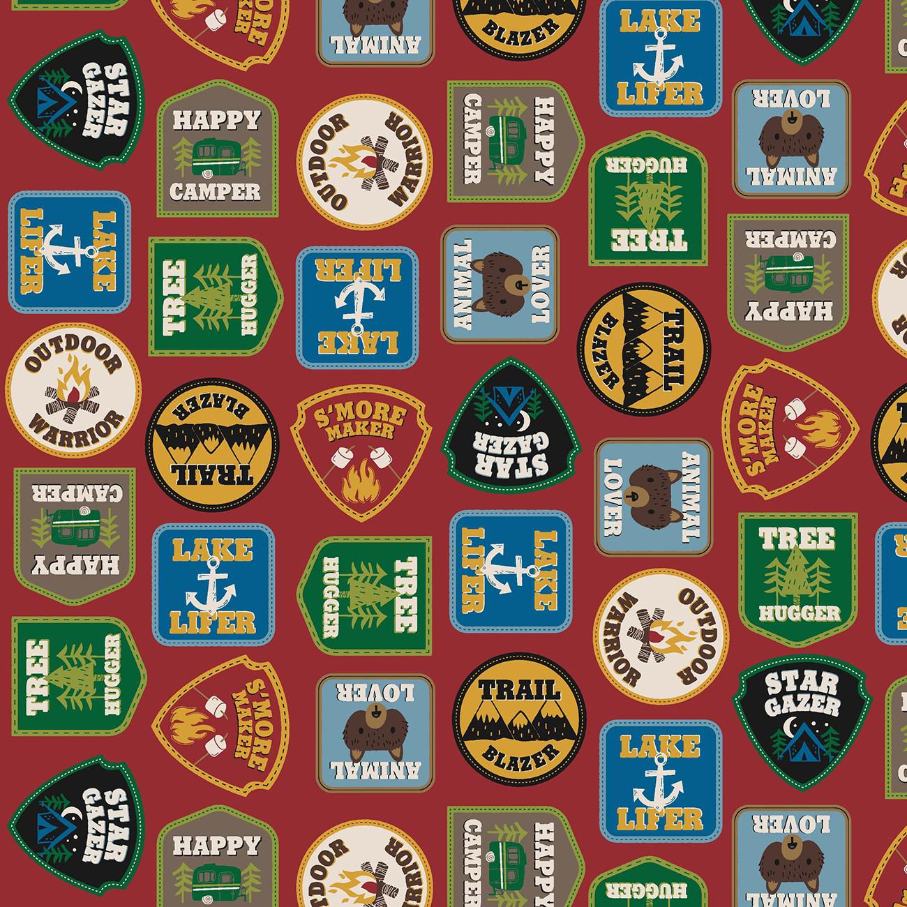 Loving Camp Life Red Camp Patches Fabric-Henry Glass Fabrics-My Favorite Quilt Store