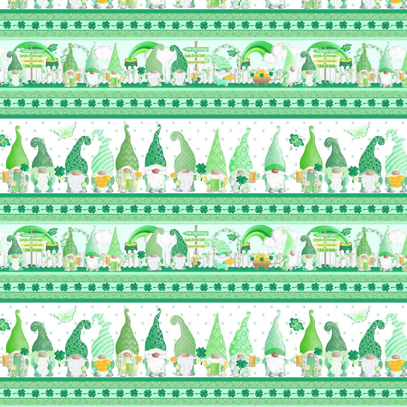 Luck of the Gnomes White Lucky Gnome Stripe Fabric-Benartex Fabrics-My Favorite Quilt Store