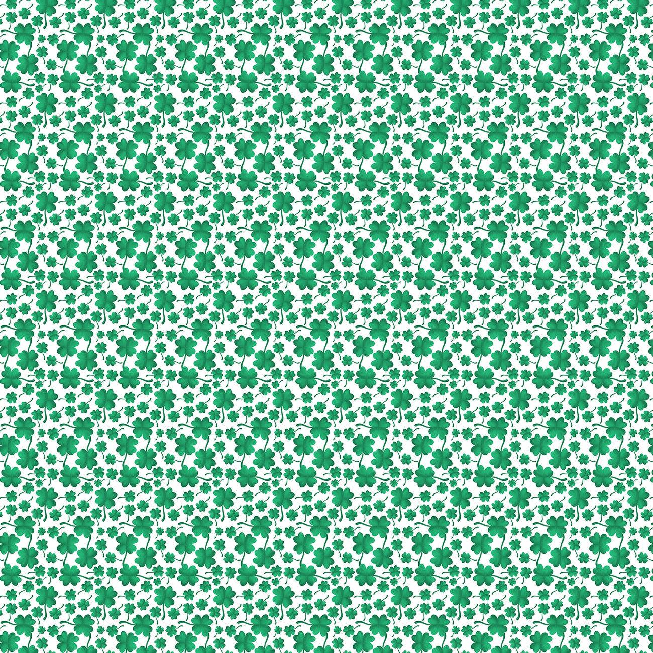 Luck of the Gnomes White Mini Clovers Fabric