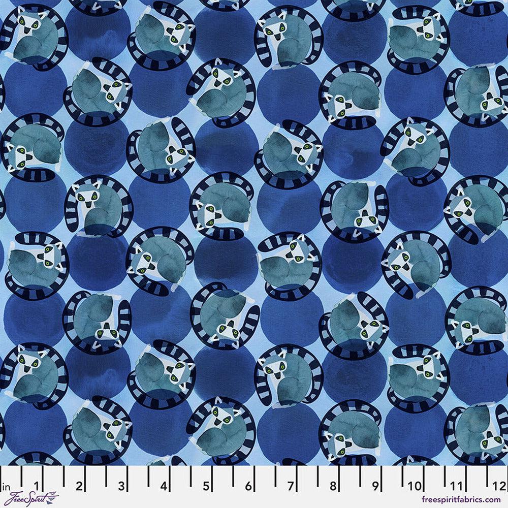 Madagascar Adventure Curled Up Lemurs Blue Fabric-Free Spirit Fabrics-My Favorite Quilt Store