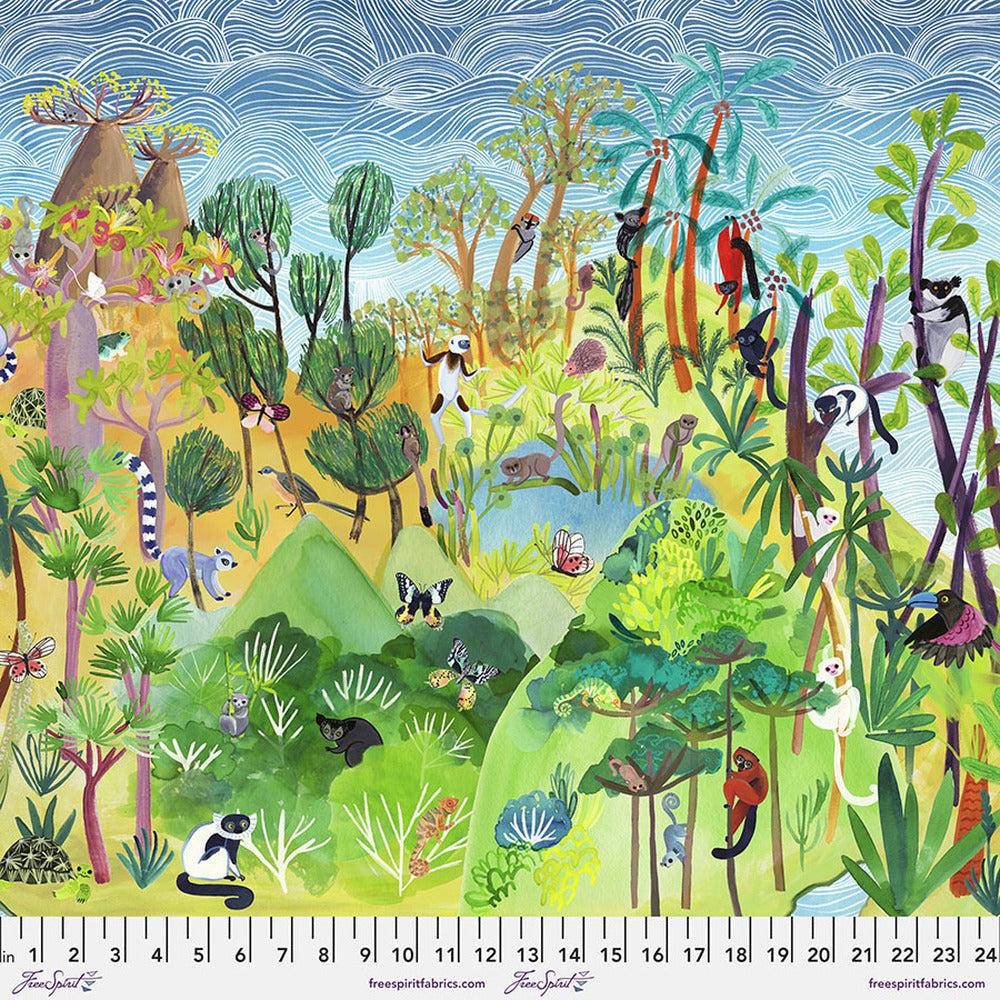 Madagascar Adventure Multi Wildlife Map Panel 24"x 44/45"-Free Spirit Fabrics-My Favorite Quilt Store