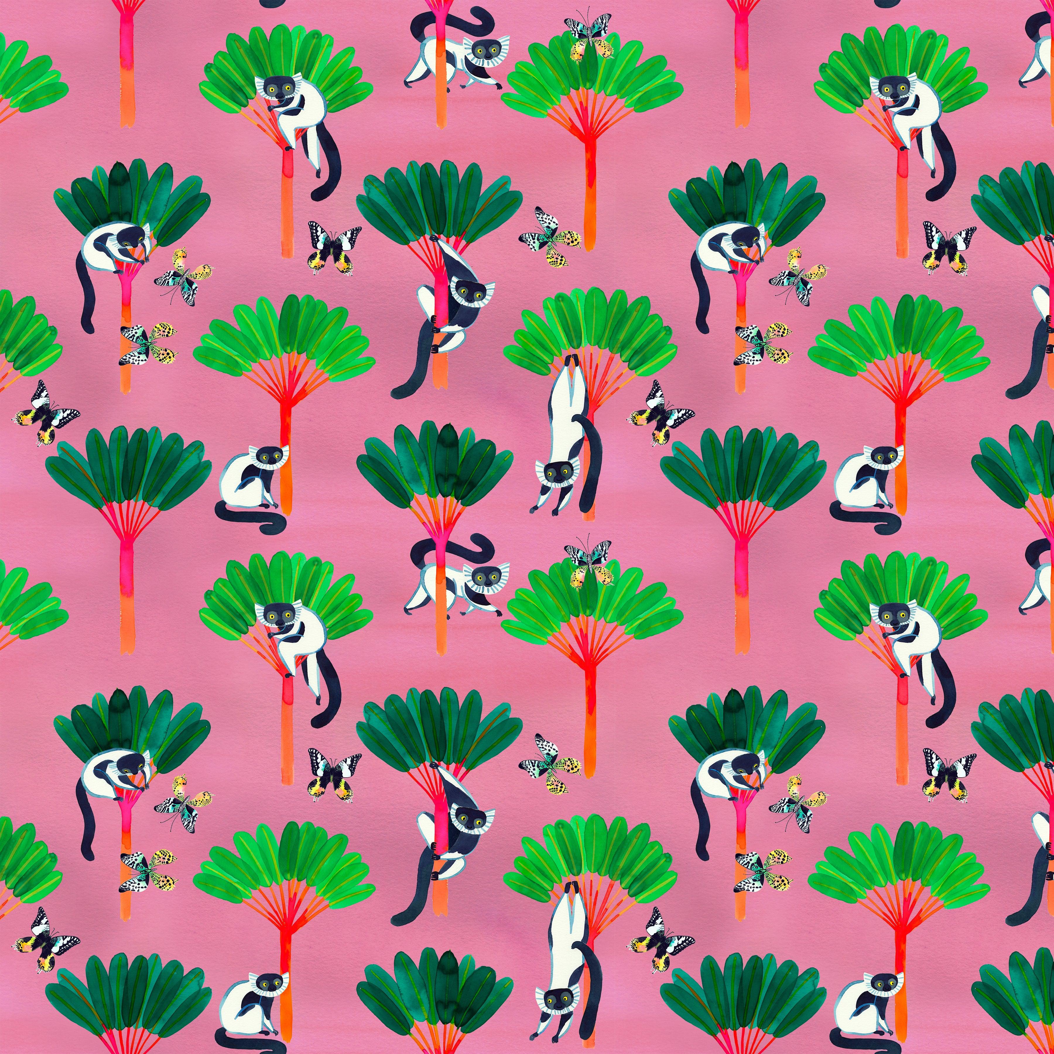 Madagascar Adventure Traveler's Palm Pink Fabric