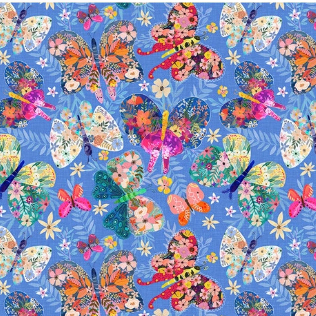 Magic Friends Blue Butterfly Paradise Fabric-Free Spirit Fabrics-My Favorite Quilt Store