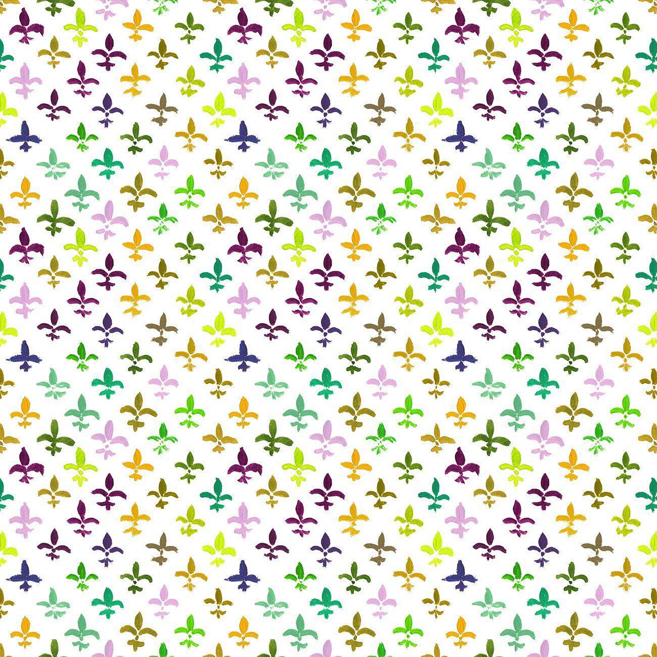 mardi gras text fabric - fleur de lis Fabric