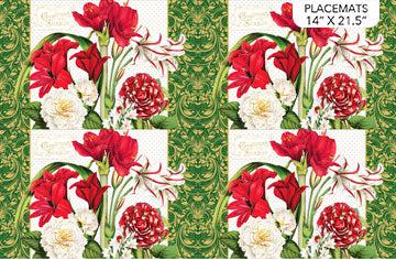 Merry Christmas Floral Placemats Panel 28"x 43/44"-Northcott Fabrics-My Favorite Quilt Store