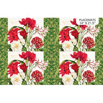Merry Christmas Floral Placemats Panel 28"x 43/44"-Northcott Fabrics-My Favorite Quilt Store