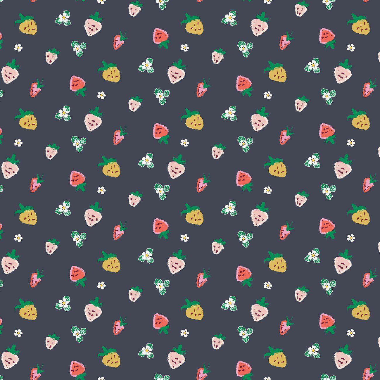 Misty Morning Strawberries Midnight Fabric