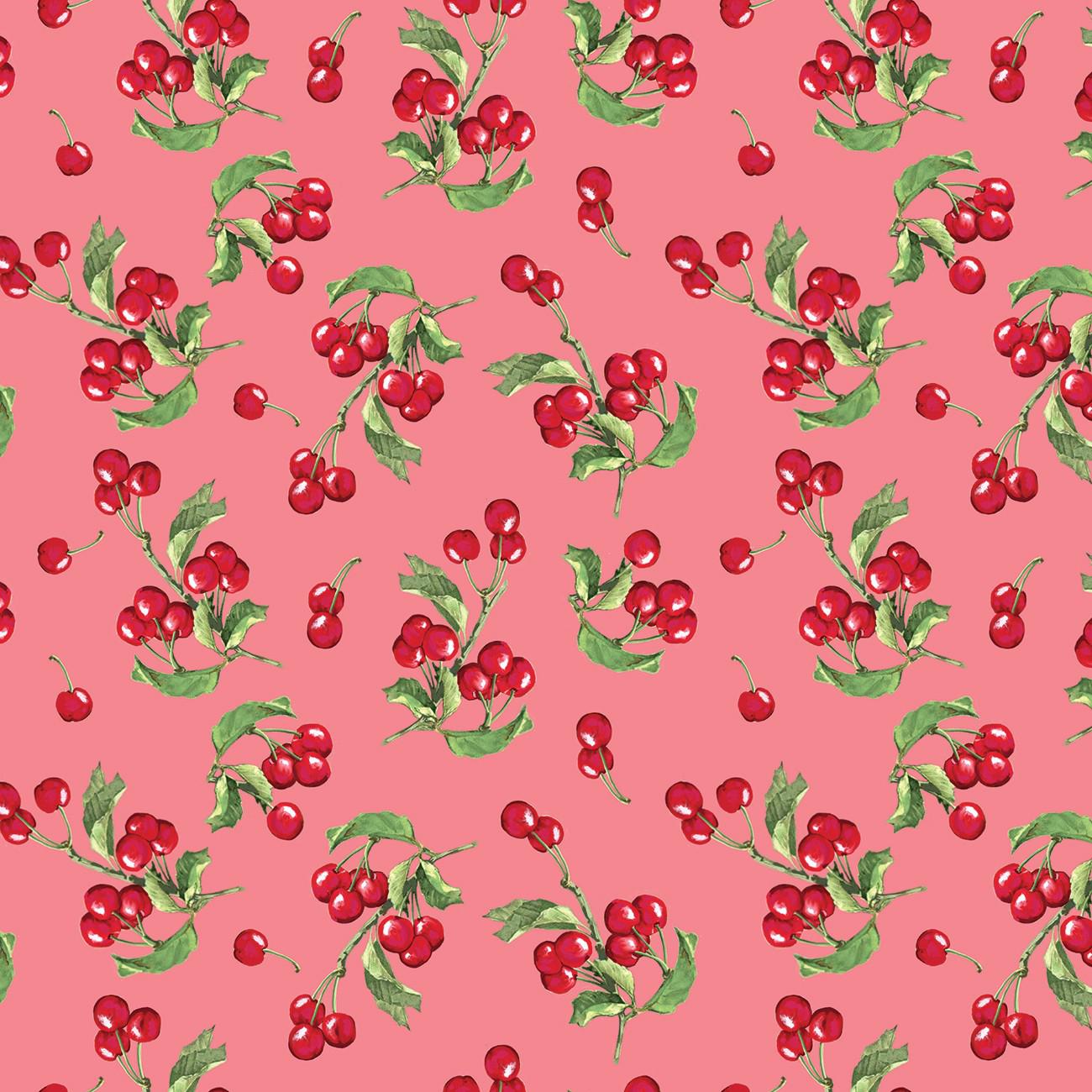 Mon Cheri Cherries Raspberry Fabric