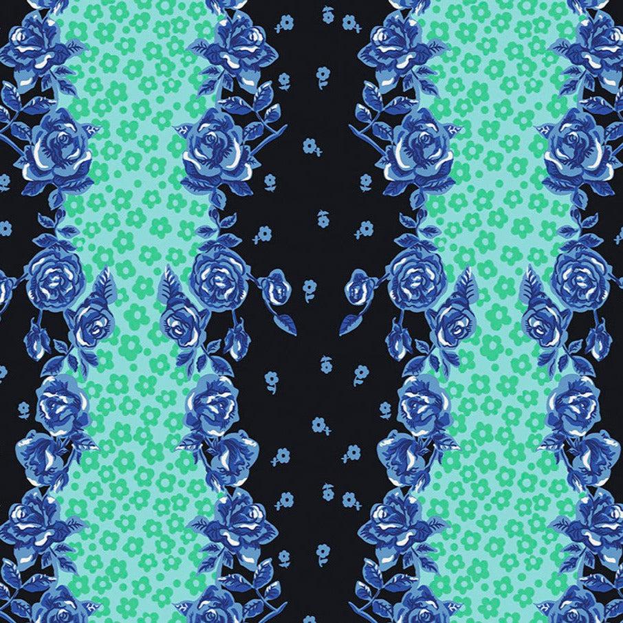 Mon Jardin Blue Rose Stripe Fabric