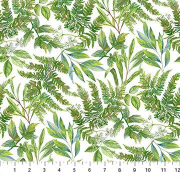 Morning Blossom White Tossed Ferns Fabric-Northcott Fabrics-My Favorite Quilt Store