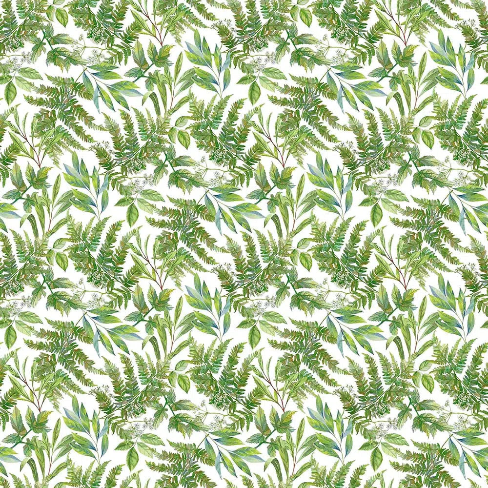 Morning Blossom White Tossed Ferns Fabric