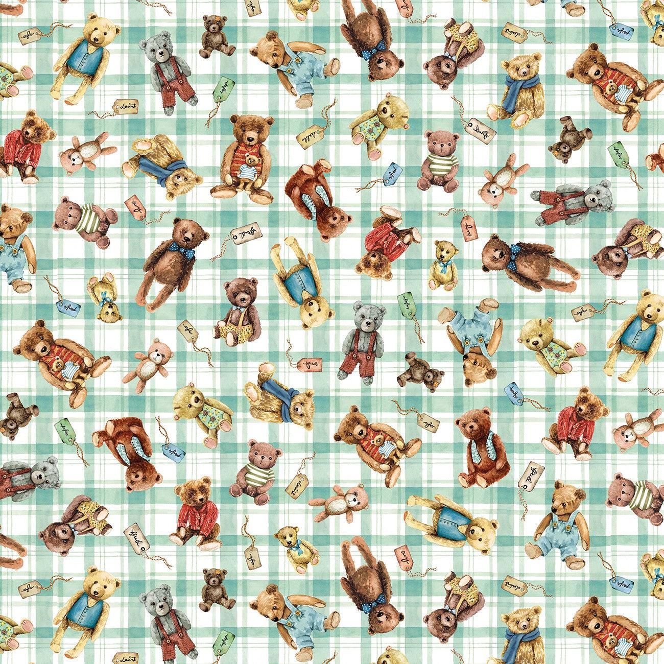 Much Loved Bear Green Bear Toss Fabric by Louise Nisbet - Michael ...