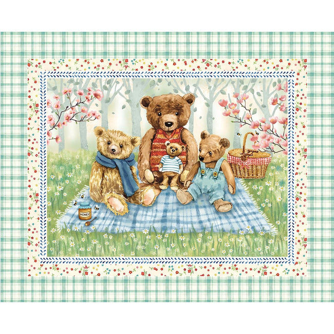 Much Loved Bear Green Bear Toss Fabric by Louise Nisbet Michael