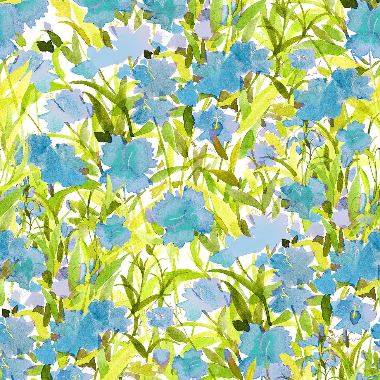 My Happy Place Blue Dianthus Digital Fabric-Clothworks-My Favorite Quilt Store
