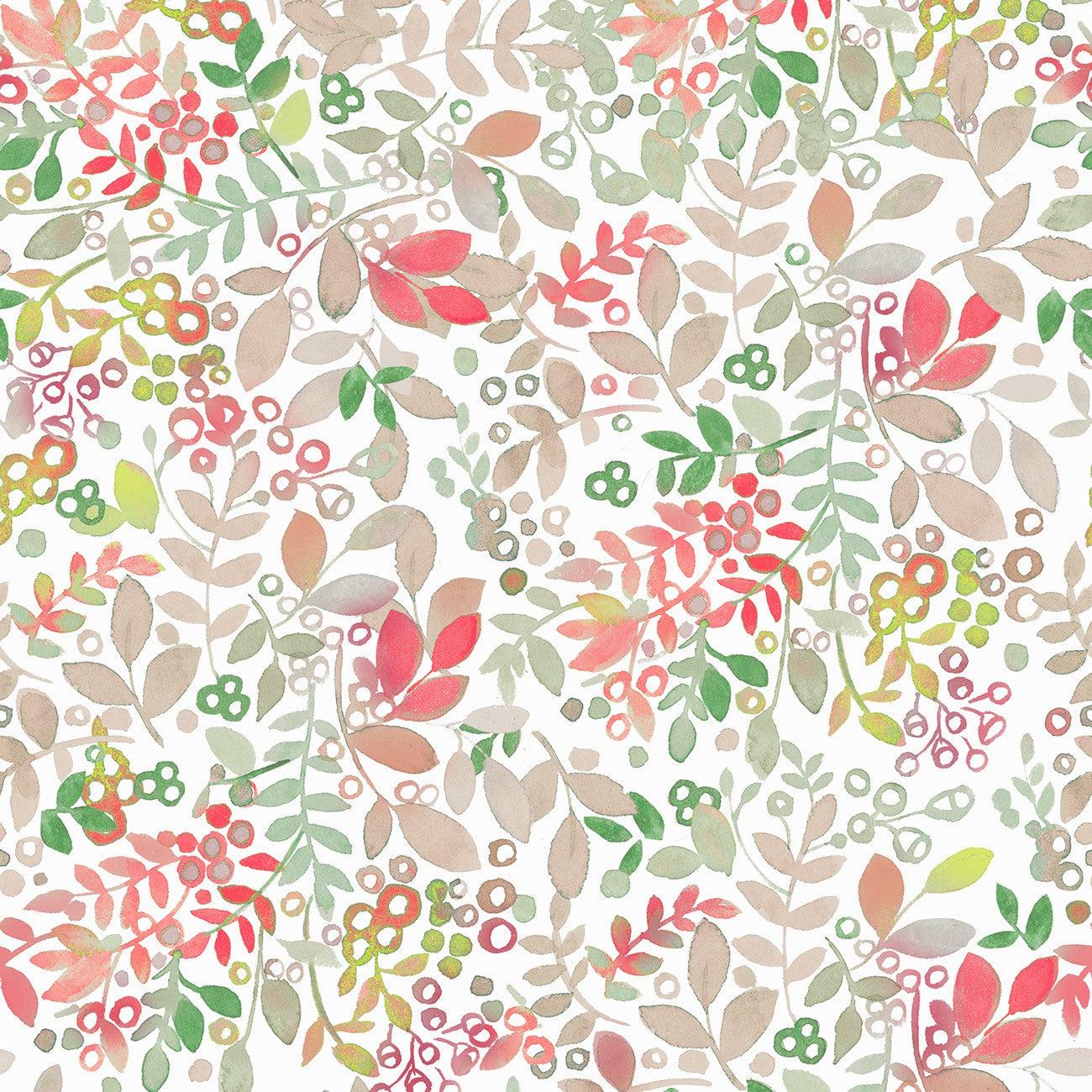 My Happy Place Taupe Leaves & Buds Digital Fabric by Sue Zipkin - Clothworks