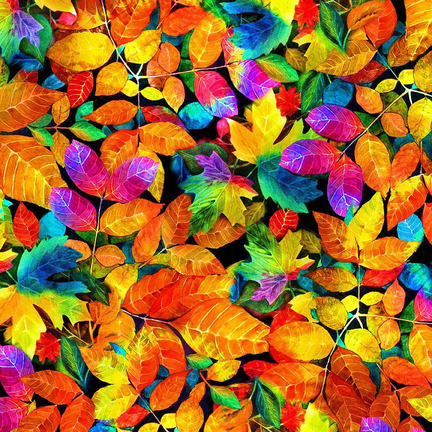 Nature's Glow Electric Fall Leaves Digital Fabric