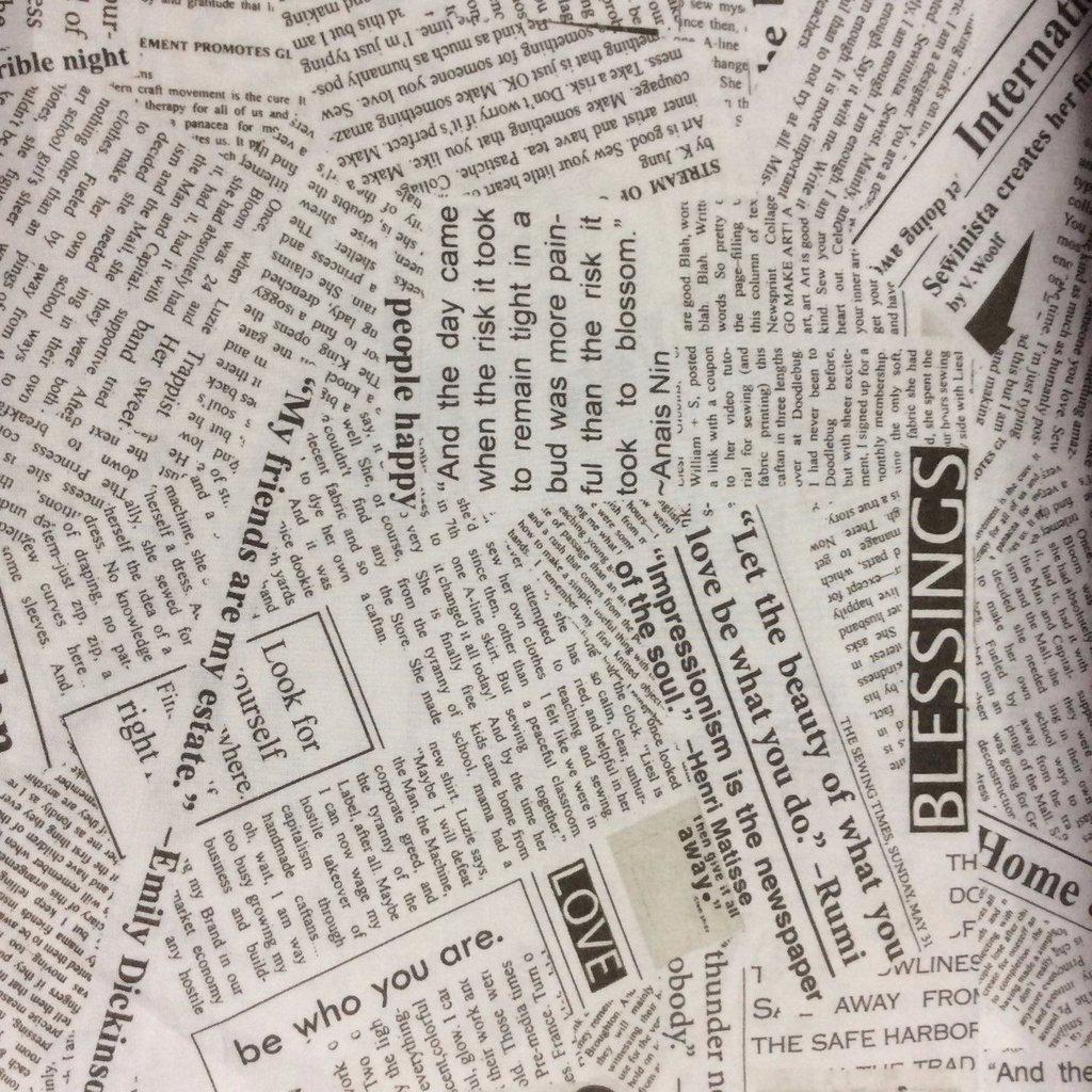 Cotton Newspapers Newsprint Clippings Articles Poetry Quotes Phrases Words  Wonder Story Gray Cotton Fabric Print by the Yard D506.48 