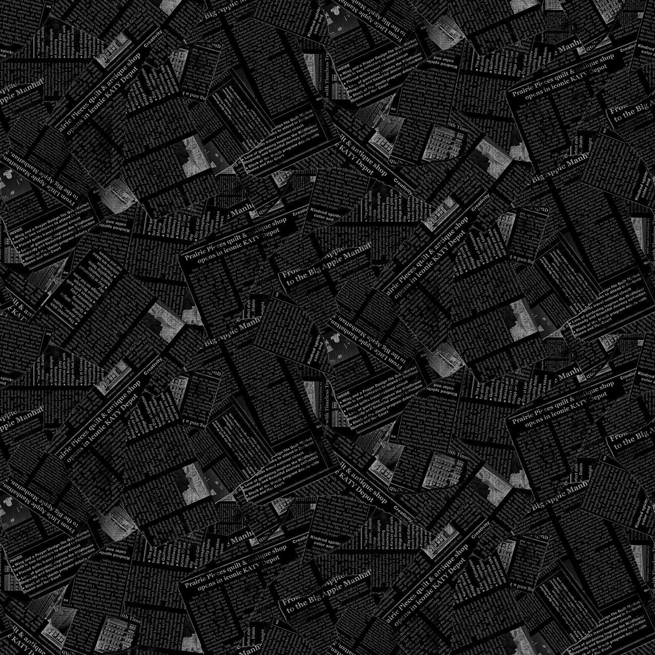 Opposites Attract Black Newspaper Print Fabric