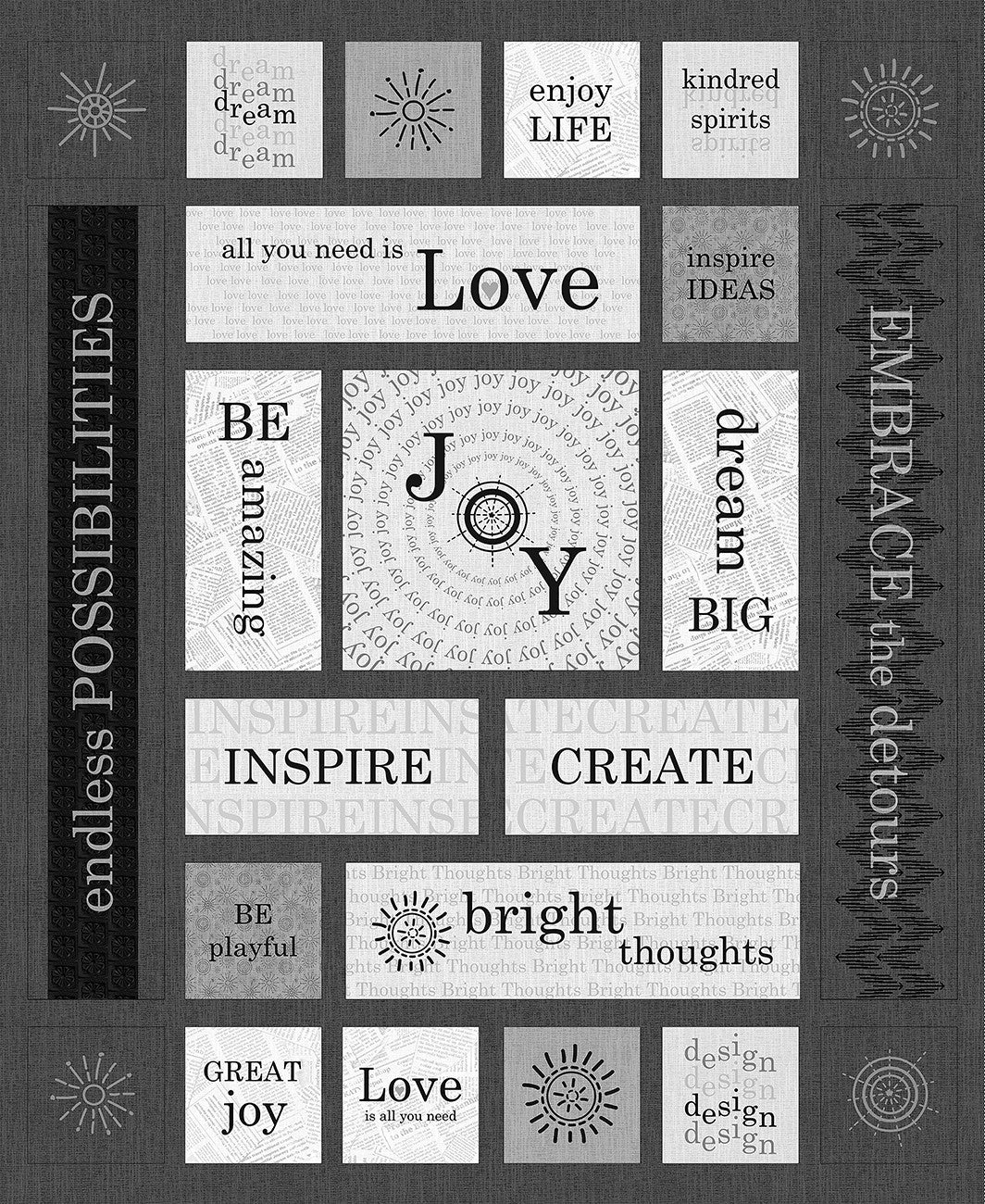 Opposites Attract Grey Love Joy Inspire Panel 36"x 44/45"-Timeless Treasures-My Favorite Quilt Store