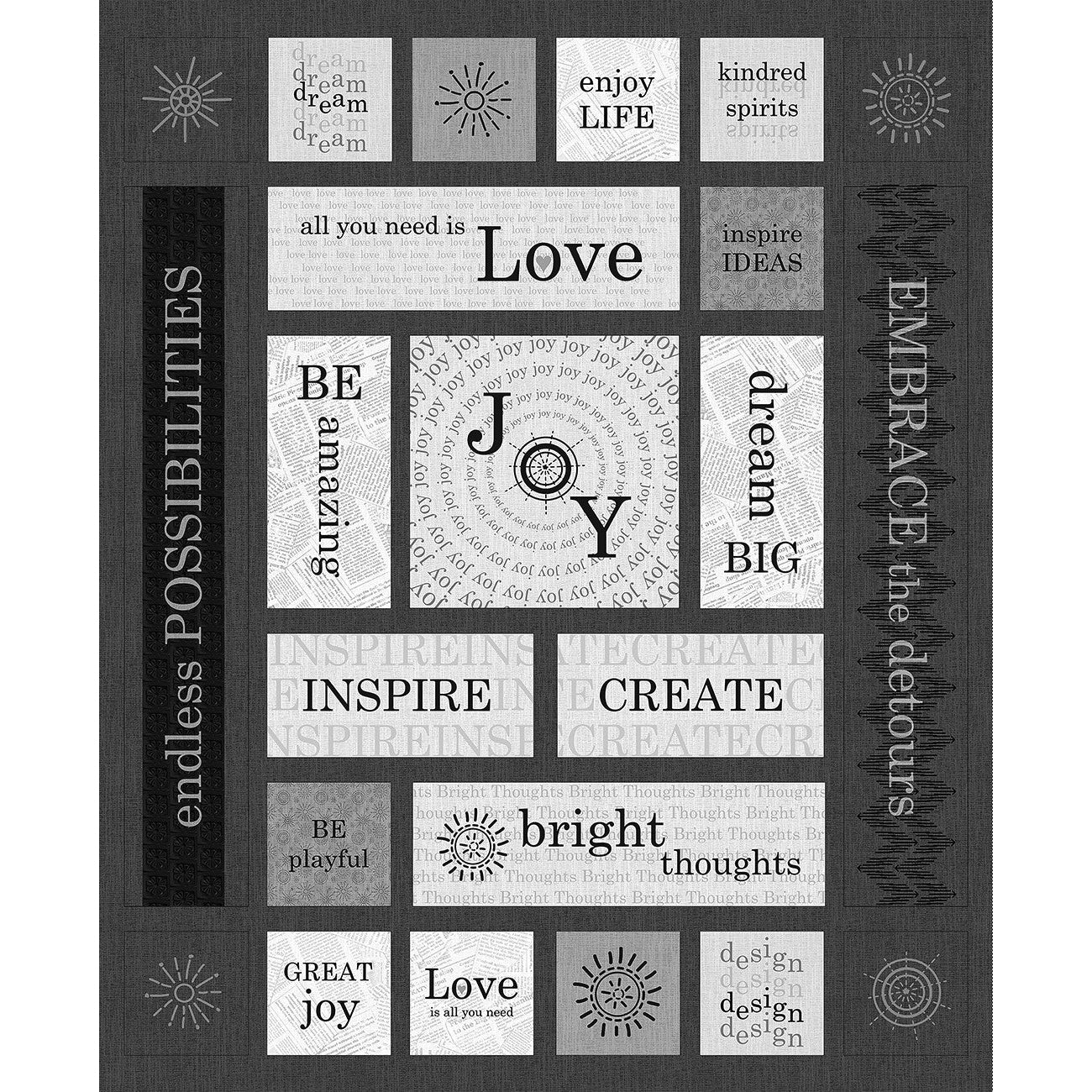 Opposites Attract Grey Love Joy Inspire Panel 36"x 44/45"-Timeless Treasures-My Favorite Quilt Store